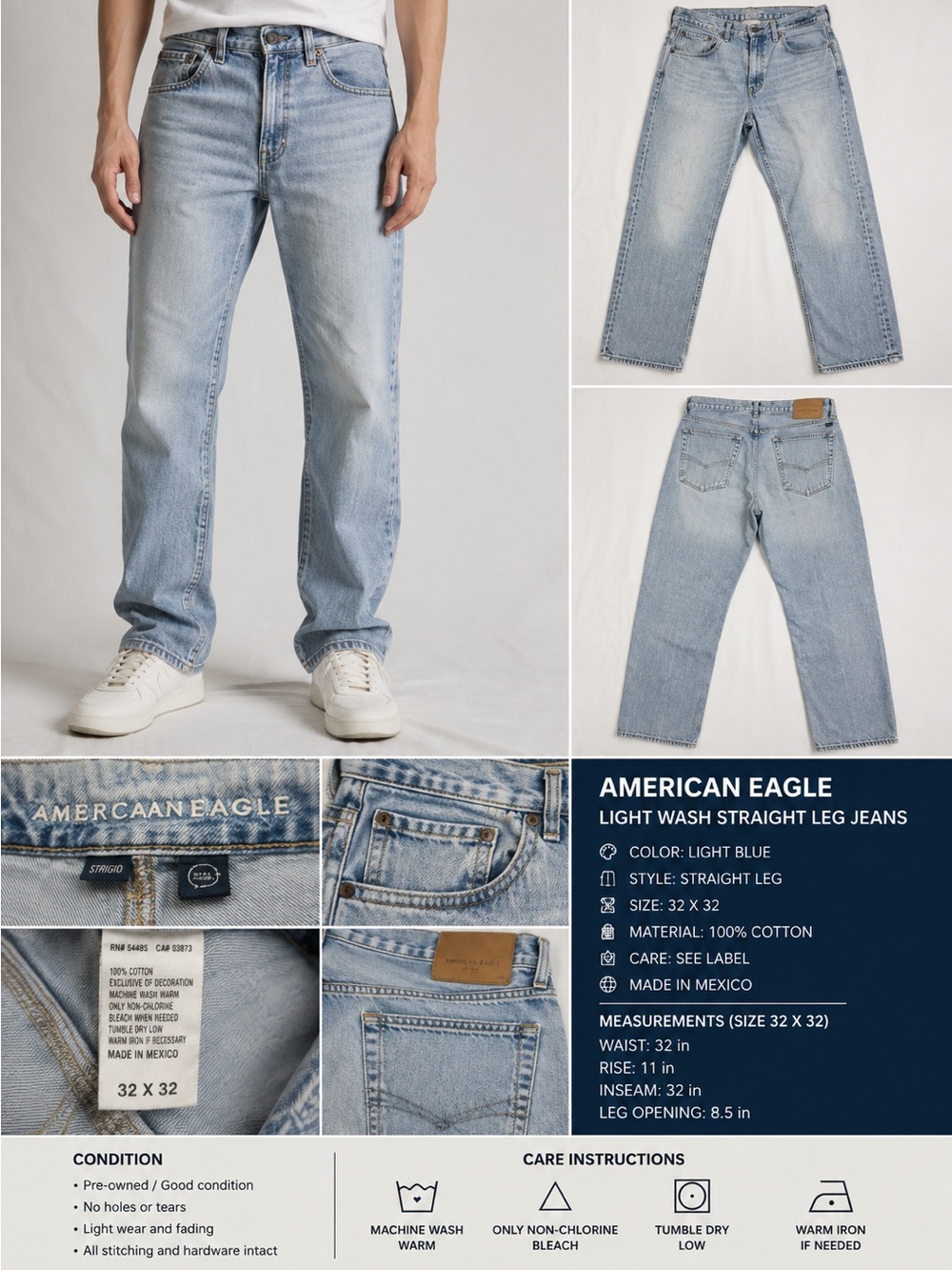 American Eagle Light Wash Straight Leg Jeans Size 6 X-long